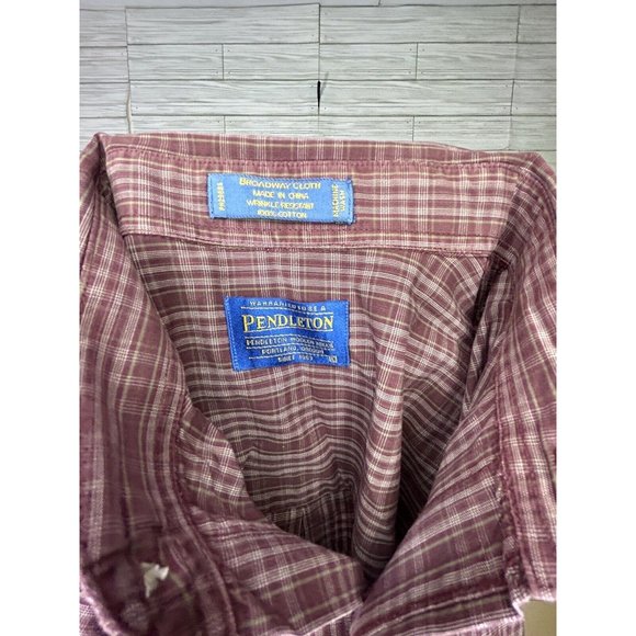 Pendleton Men's Red Plaid Wrinkle‎ Resist Broadway Cloth 100% Cotton LS Sz Large - Picture 4 of 8